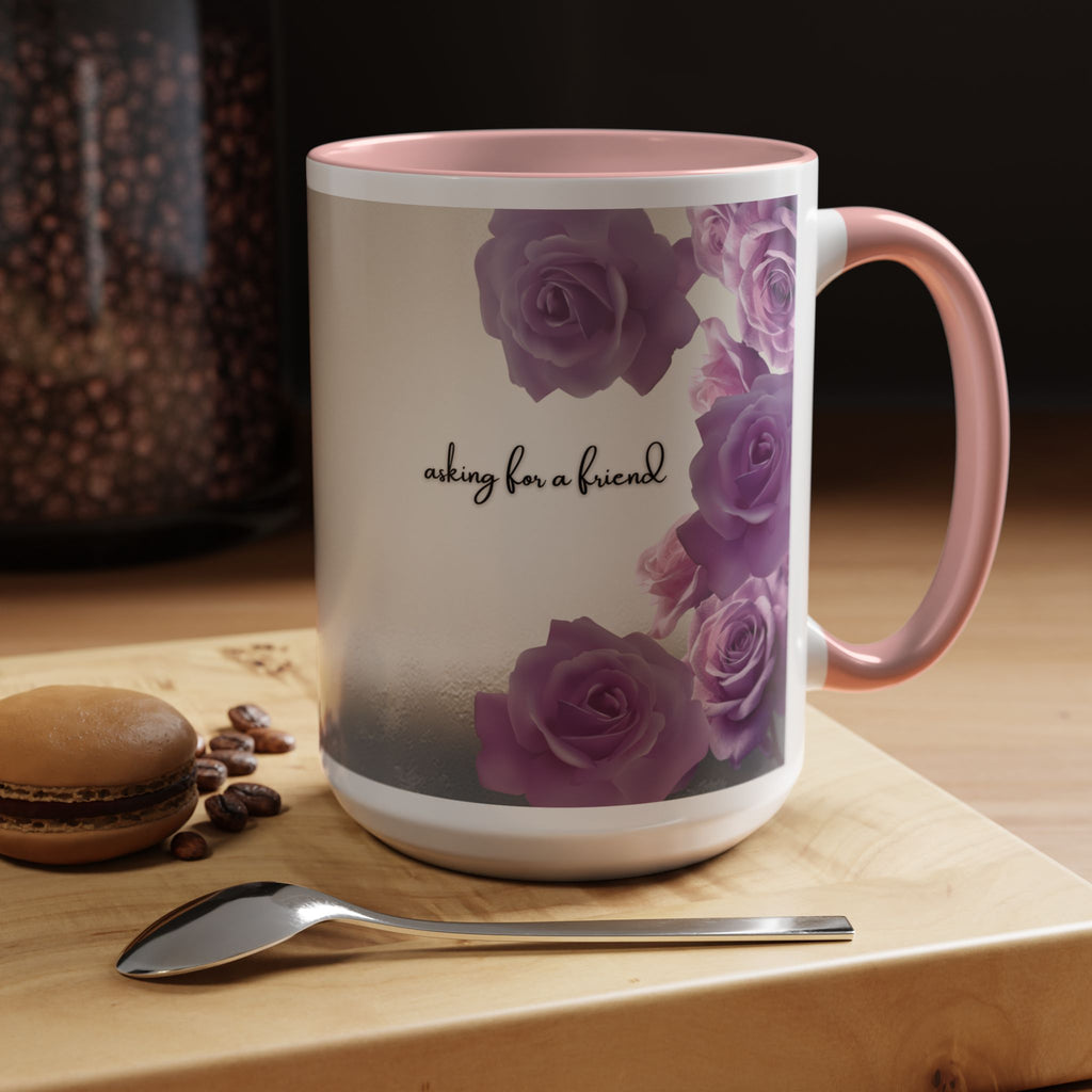 Coffee Mug — 'Waiting For A Friend' Purple Roses & Skull Accent