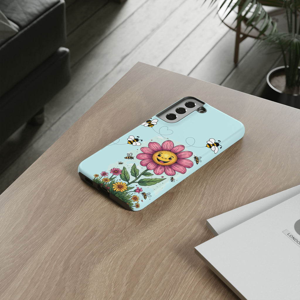 Cute Bee & Smiley Flower Phone Case — Floral Garden Protective Cover