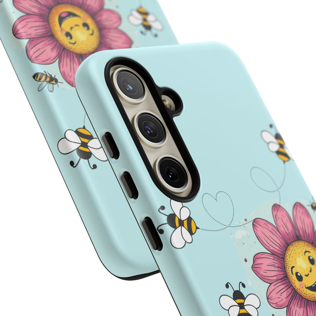 Cute Bee & Smiley Flower Phone Case — Floral Garden Protective Cover