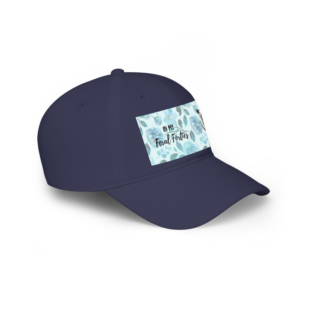 Baseball Cap - "In My Feral Forties" Floral Design with Raccoon & Possum Illustration