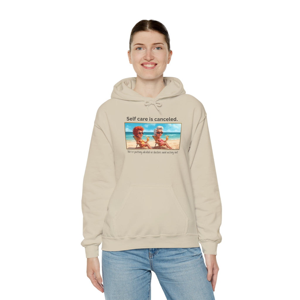Hoodie — "Self care is canceled." Beach Vintage Photo Pullover