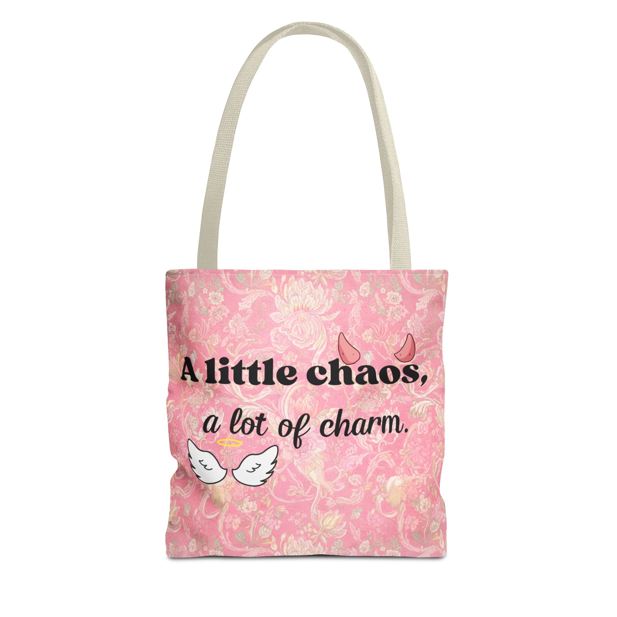 Charming Chaos Pink Tote Bag — "A Little Chaos, A Lot of Charm" All-Over-Print