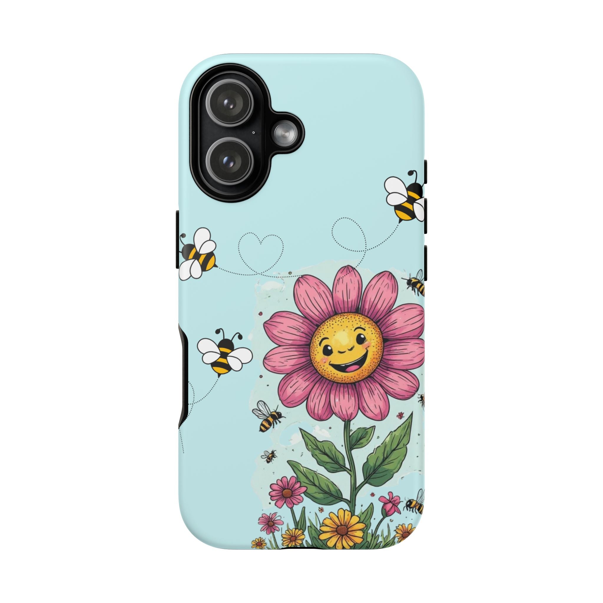 Cute Bee & Smiley Flower Phone Case — Floral Garden Protective Cover