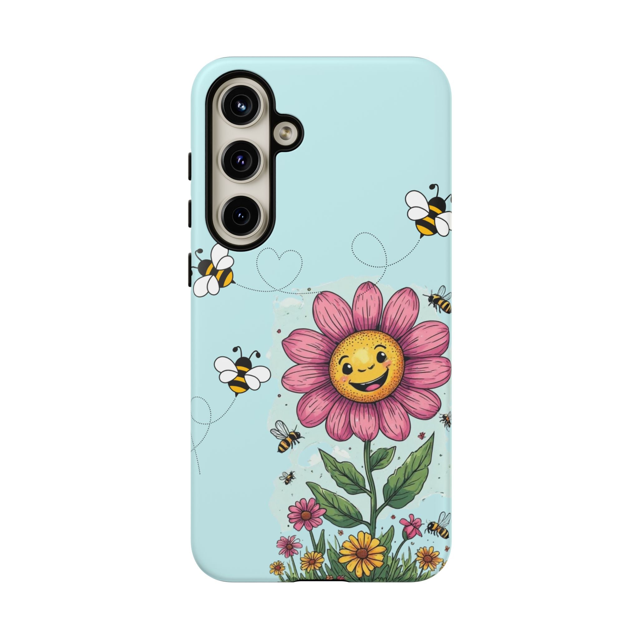 Cute Bee & Smiley Flower Phone Case — Floral Garden Protective Cover