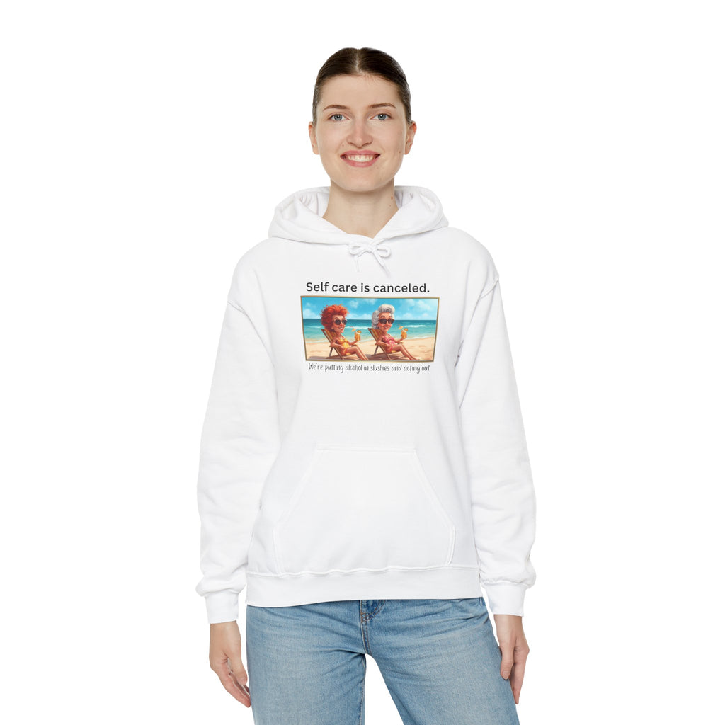 Hoodie — "Self care is canceled." Beach Vintage Photo Pullover