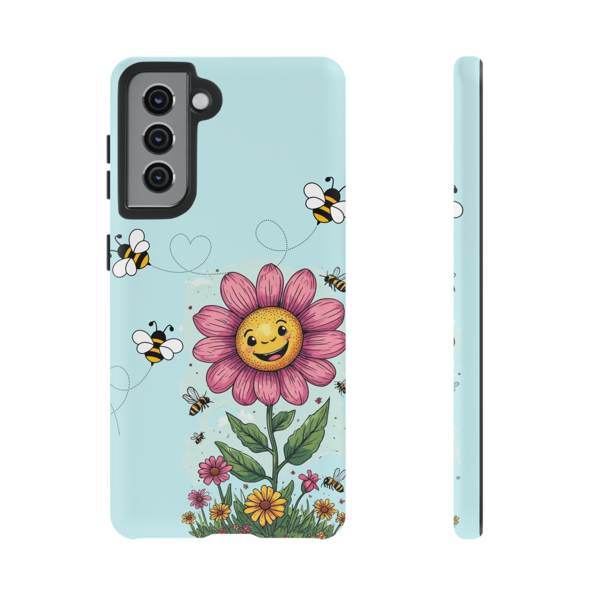 Cute Bee & Smiley Flower Phone Case — Floral Garden Protective Cover