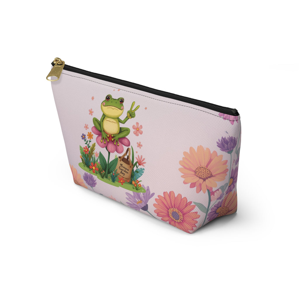 Frog in Bloom "Momma's Garden Bag" Floral Accessory Pouch — Cute Zippered Bag with T‑Bottom