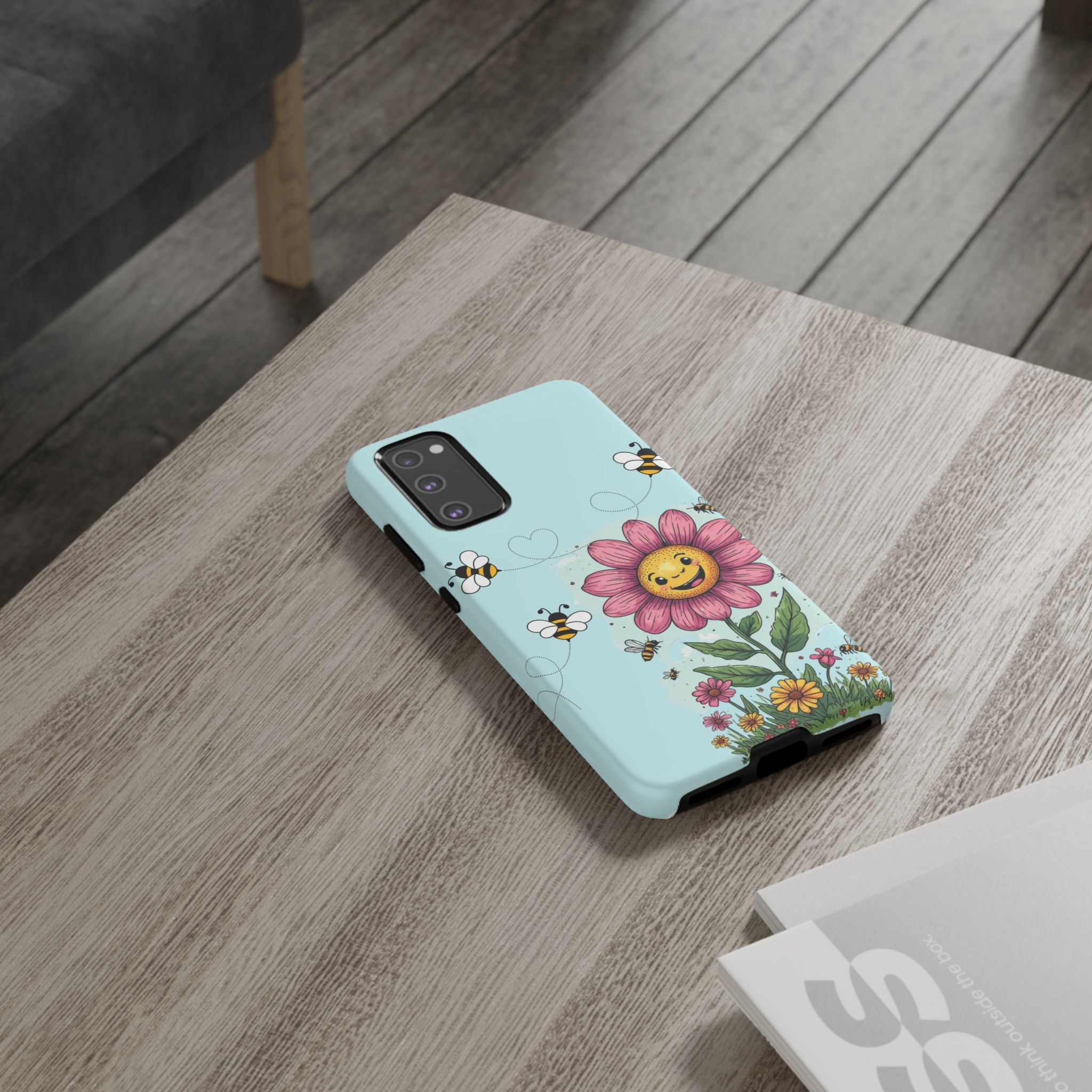Cute Bee & Smiley Flower Phone Case — Floral Garden Protective Cover
