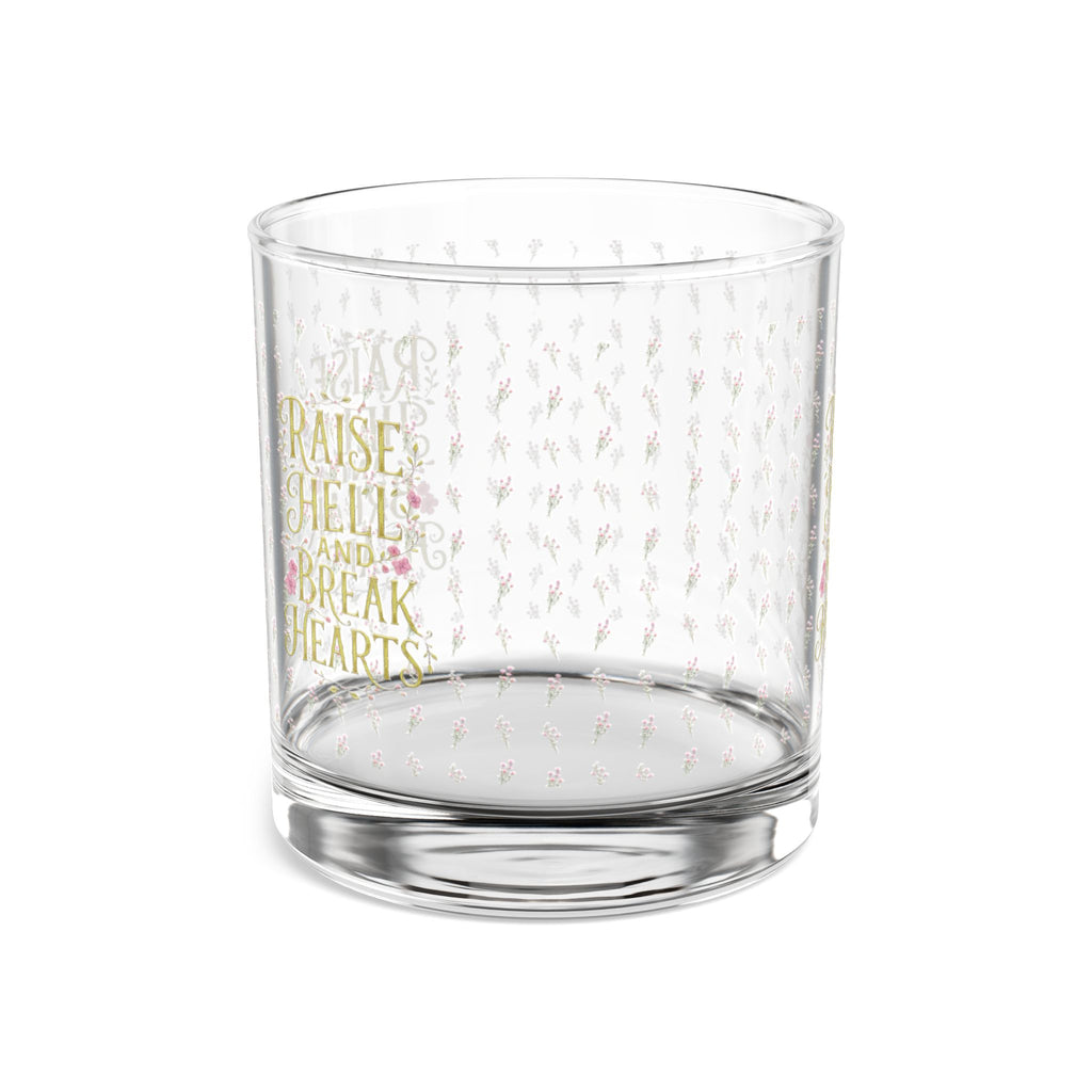 10oz Rocks Glass — “Raise Hell and Break Hearts” Pink Watercolor Cocktail Glass