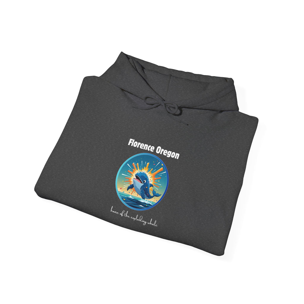 Florence Oregon Exploding Whale Hoodie — Scenic Beach Sunset Graphic Hooded Sweatshirt