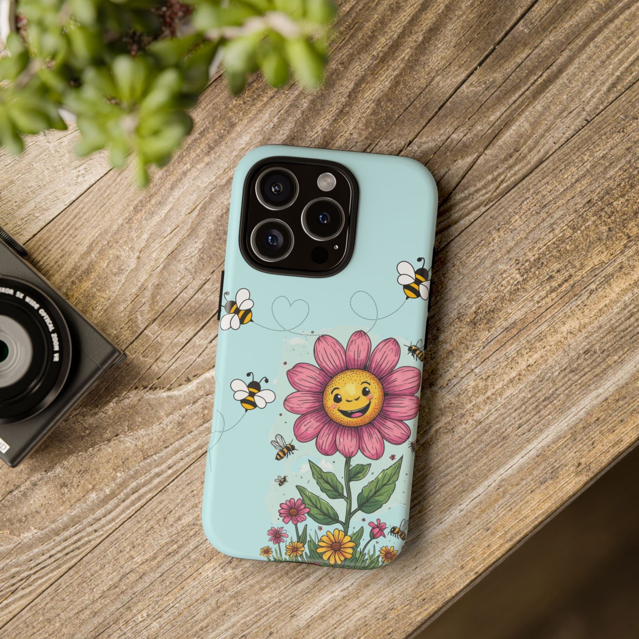 Cute Bee & Smiley Flower Phone Case — Floral Garden Protective Cover