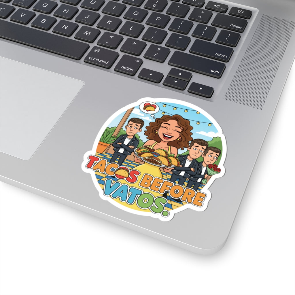 Kiss-Cut Sticker — "Tacos Before Vatos" Funny Foodie Sticker for Laptops, Water Bottles & Gifts