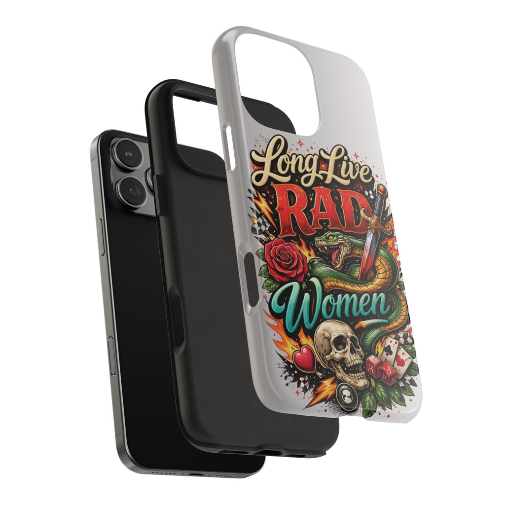 Long Live Rad Women Tough Phone Case — Retro Tattoo Floral Skull Design