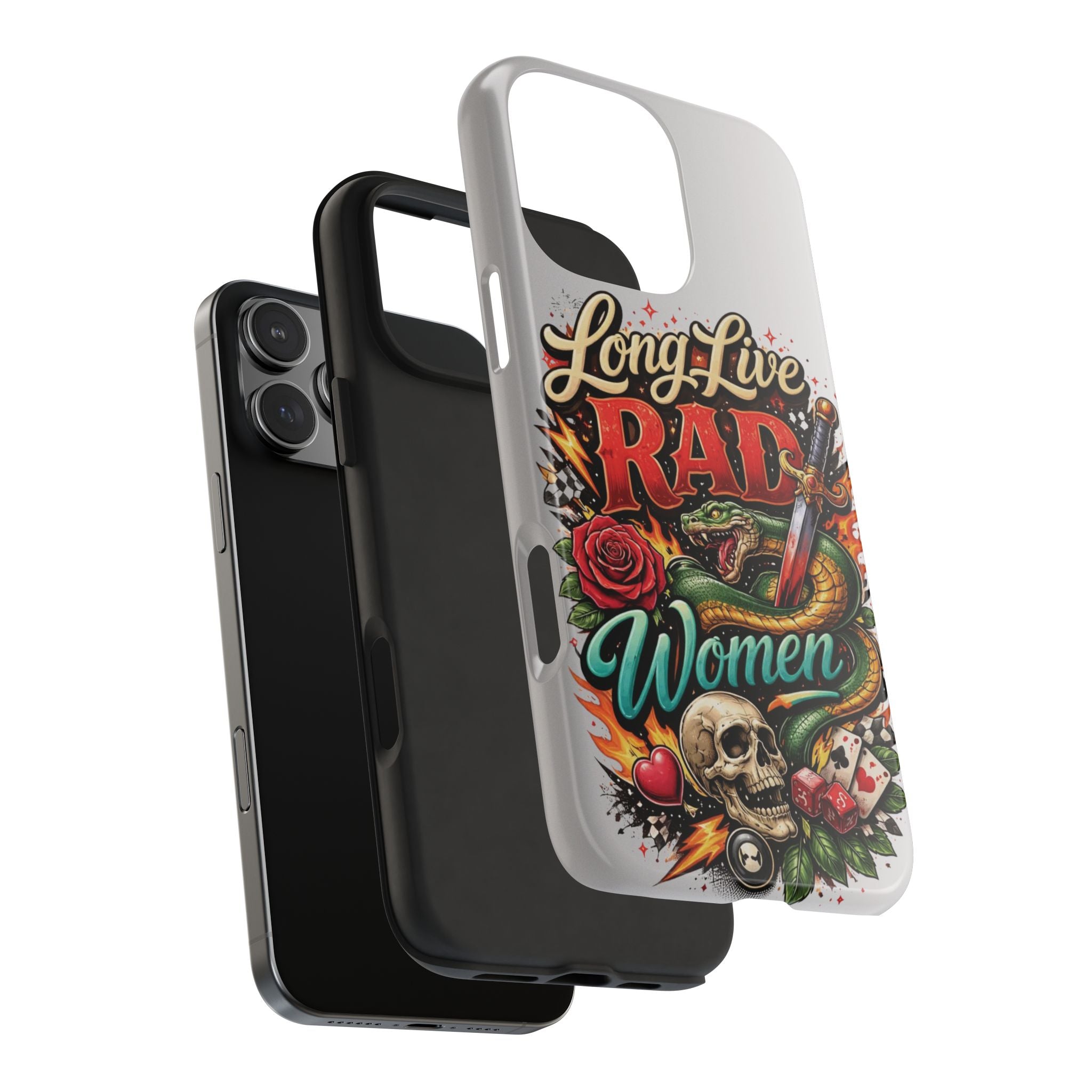 Long Live Rad Women Tough Phone Case — Retro Tattoo Floral Skull Design