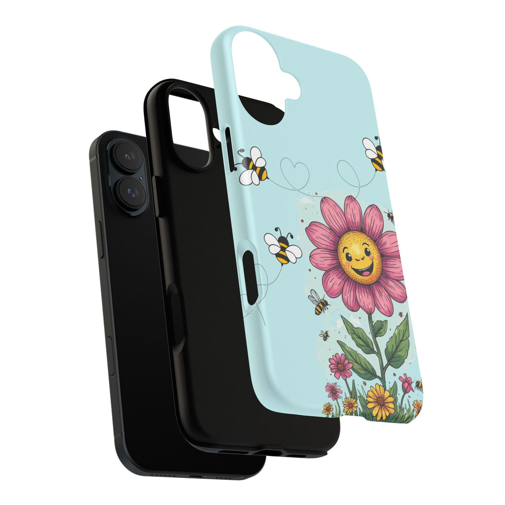 Cute Bee & Smiley Flower Phone Case — Floral Garden Protective Cover