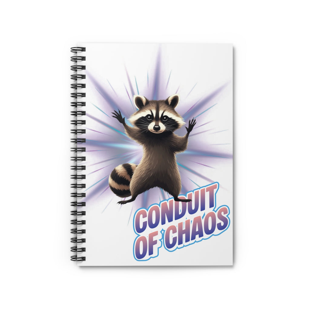 Conduit of Chaos Spiral Notebook — Cute Raccoon Graphic Ruled Journal