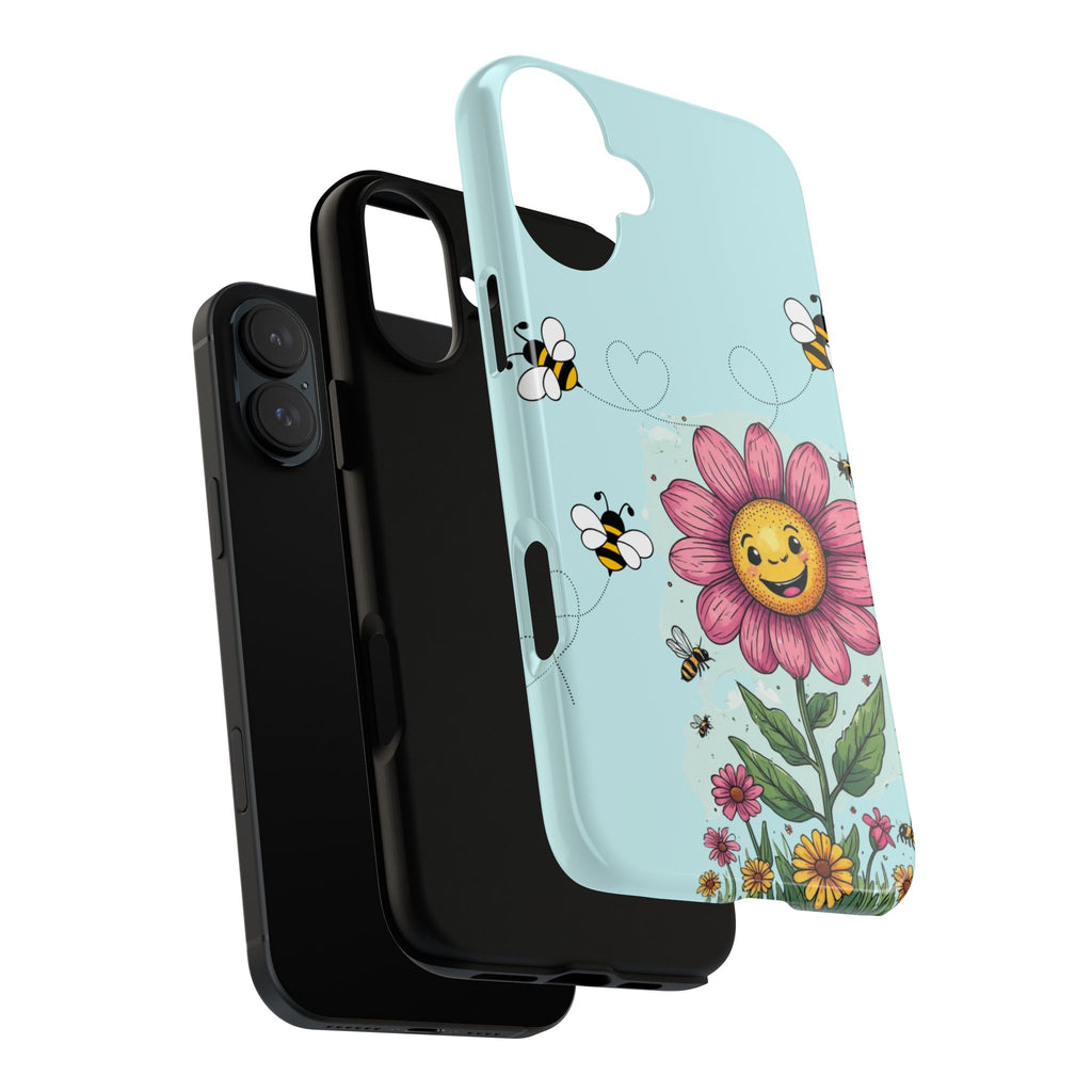 Cute Bee & Smiley Flower Phone Case — Floral Garden Protective Cover