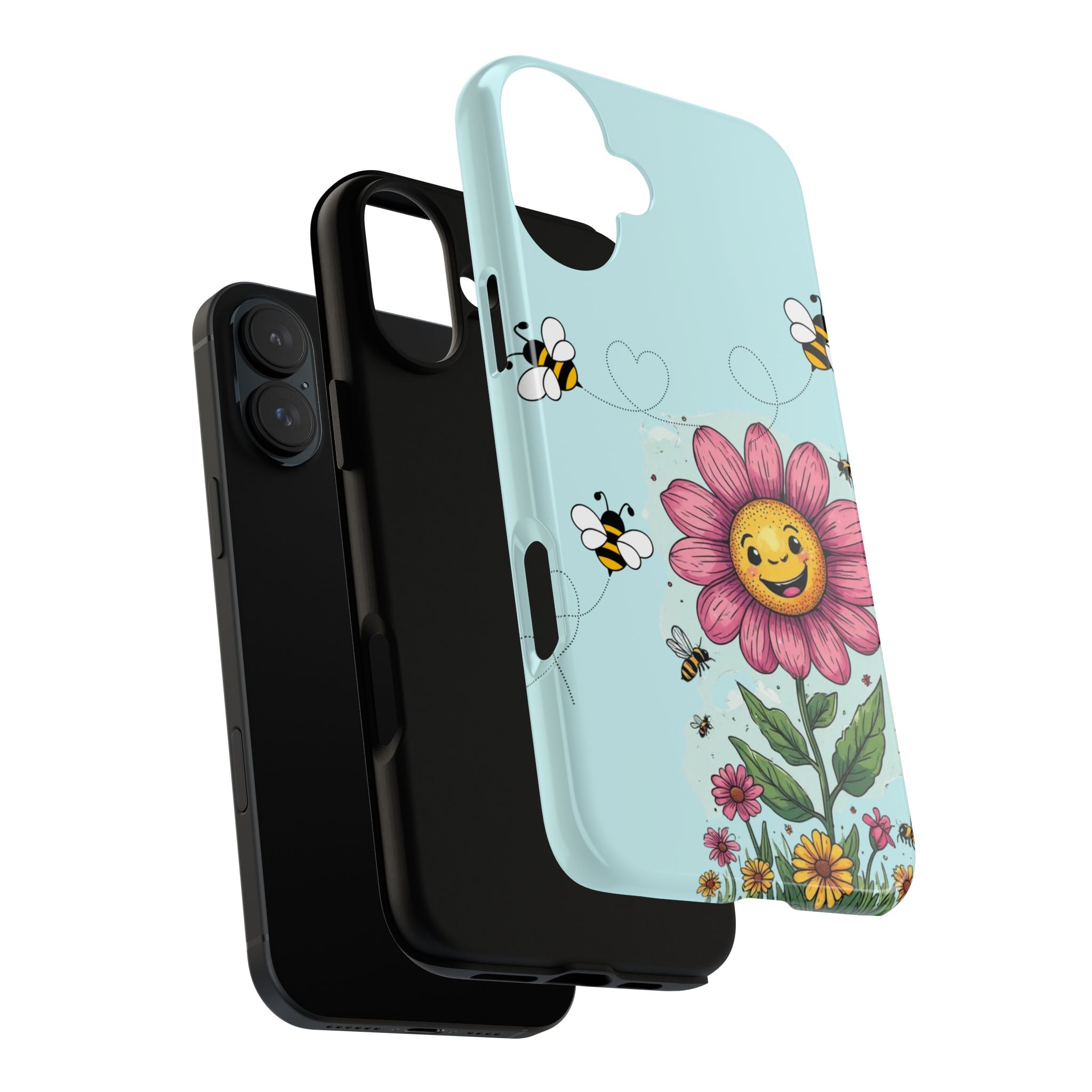 Cute Bee & Smiley Flower Phone Case — Floral Garden Protective Cover