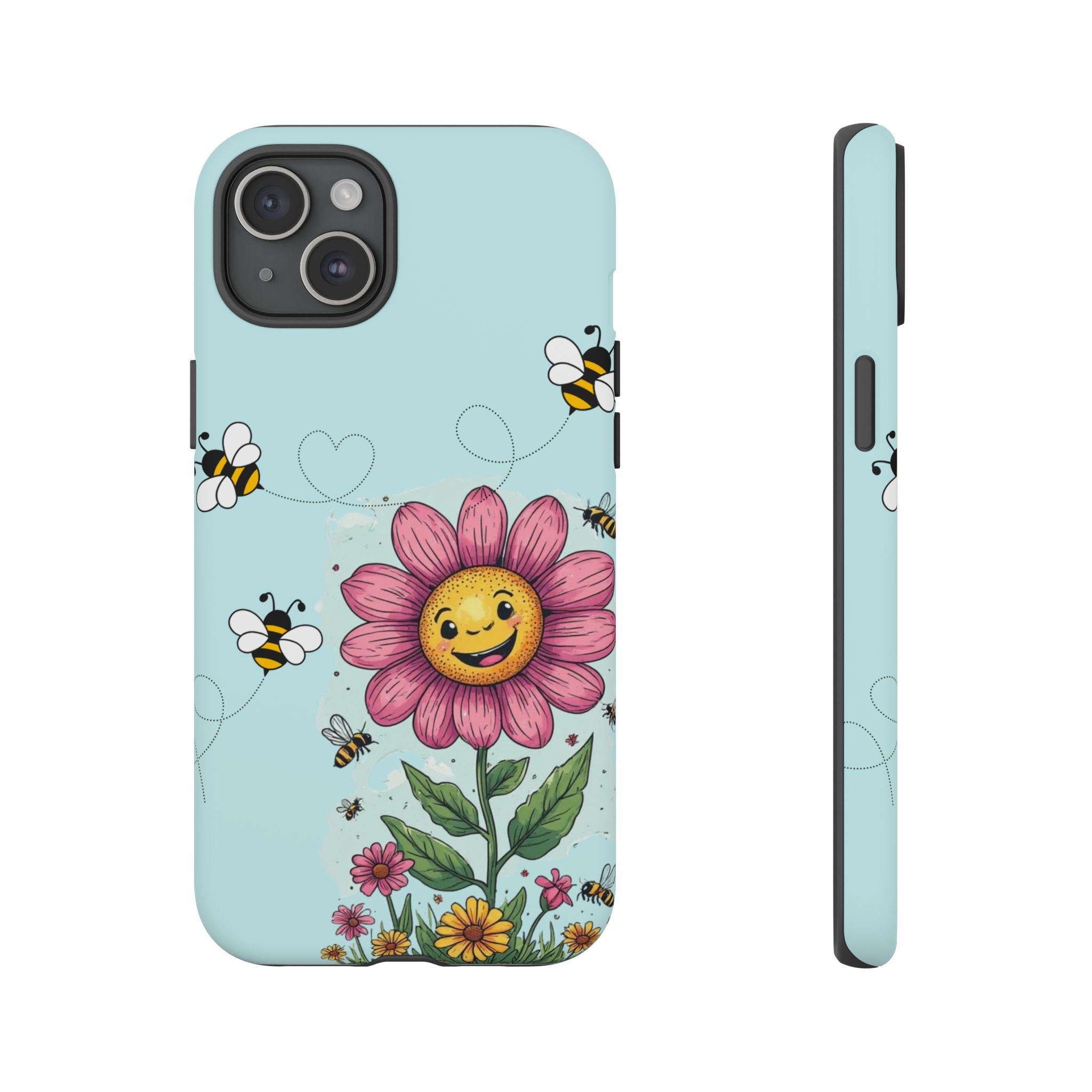 Cute Bee & Smiley Flower Phone Case — Floral Garden Protective Cover