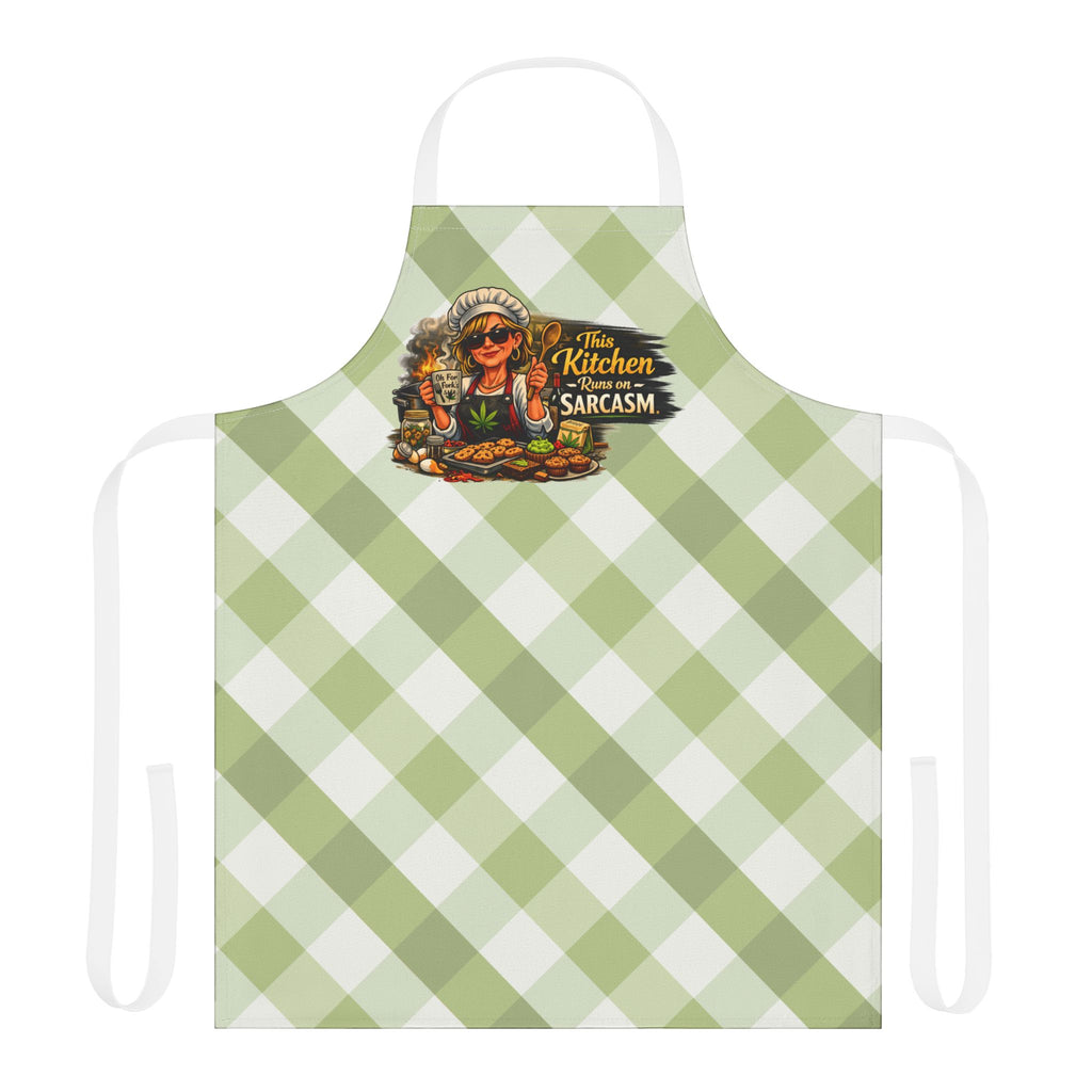 Apron "This Kitchen Runs on Sarcasm" – Plaid Chef Apron for Home Cooks & Gift Giving