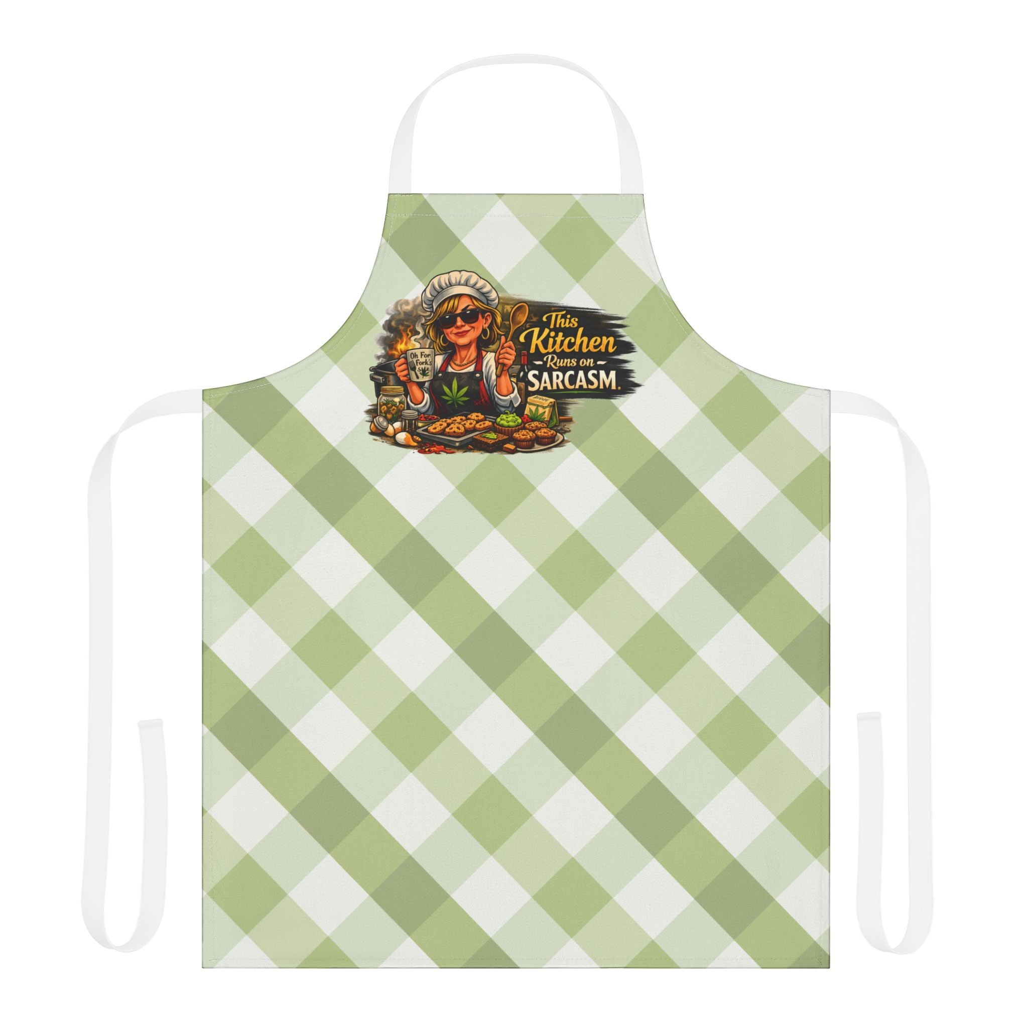 Apron "This Kitchen Runs on Sarcasm" – Plaid Chef Apron for Home Cooks & Gift Giving