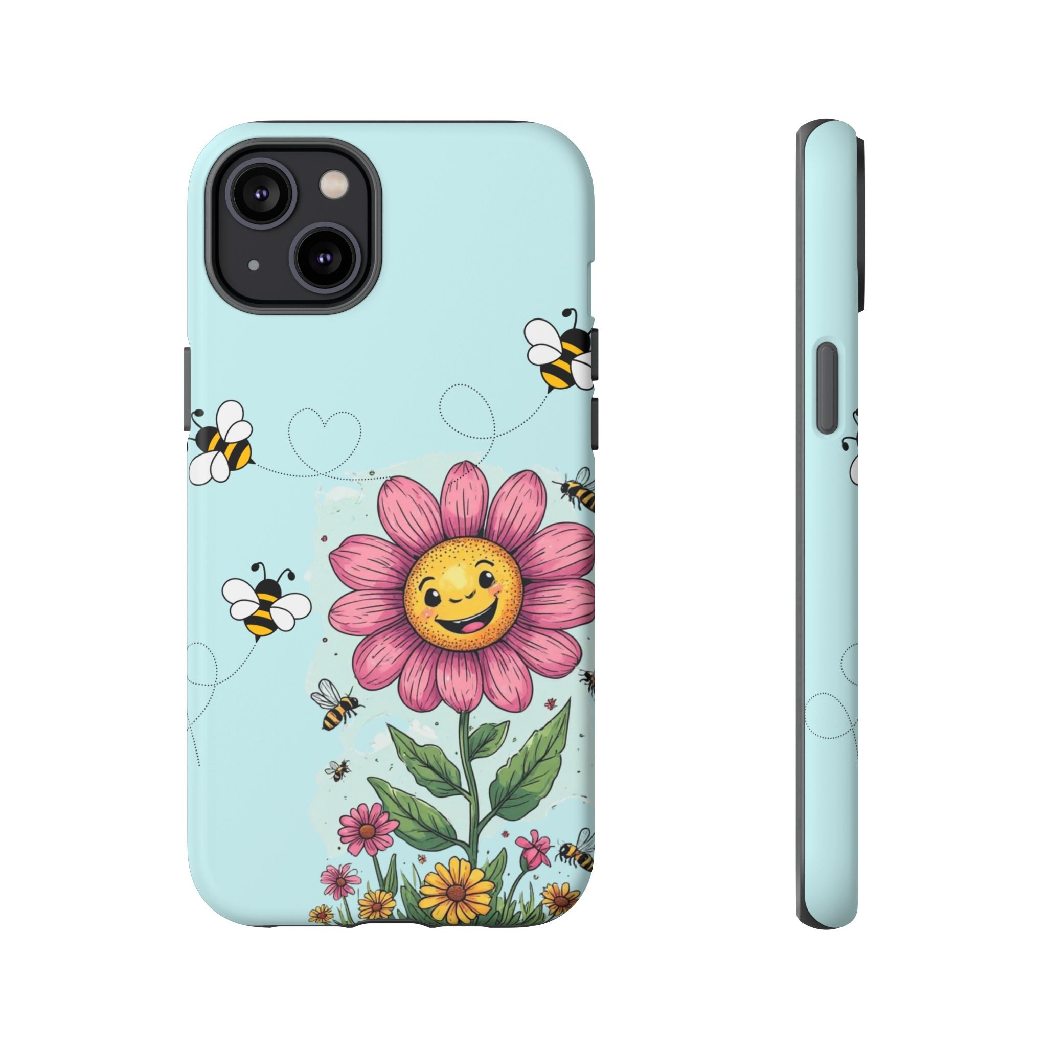 Cute Bee & Smiley Flower Phone Case — Floral Garden Protective Cover