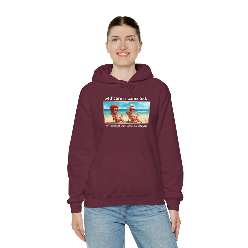 Hoodie — "Self care is canceled." Beach Vintage Photo Pullover