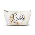 Neutral Tone Bride Floral Accessory Pouch — Bridal Makeup Bag with T‑Bottom