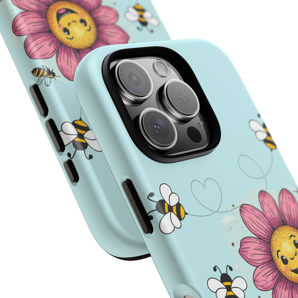 Cute Bee & Smiley Flower Phone Case — Floral Garden Protective Cover