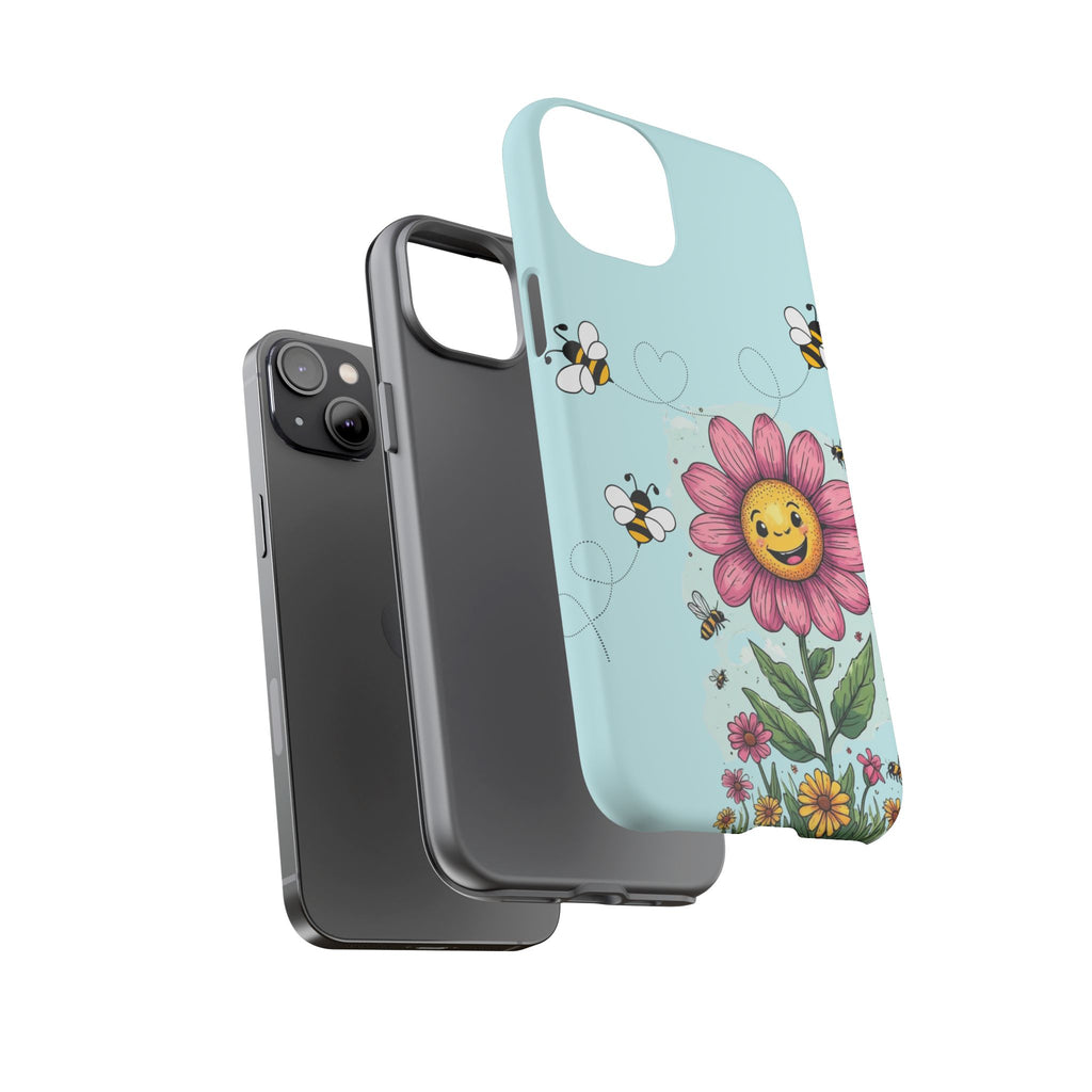 Cute Bee & Smiley Flower Phone Case — Floral Garden Protective Cover
