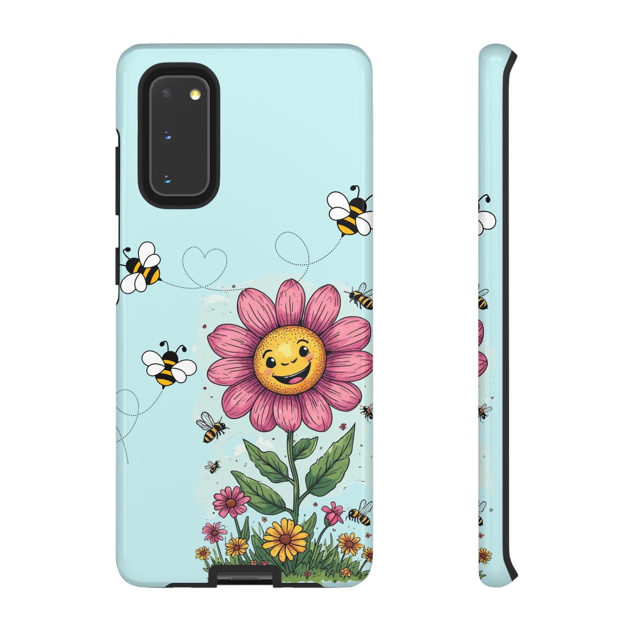 Cute Bee & Smiley Flower Phone Case — Floral Garden Protective Cover