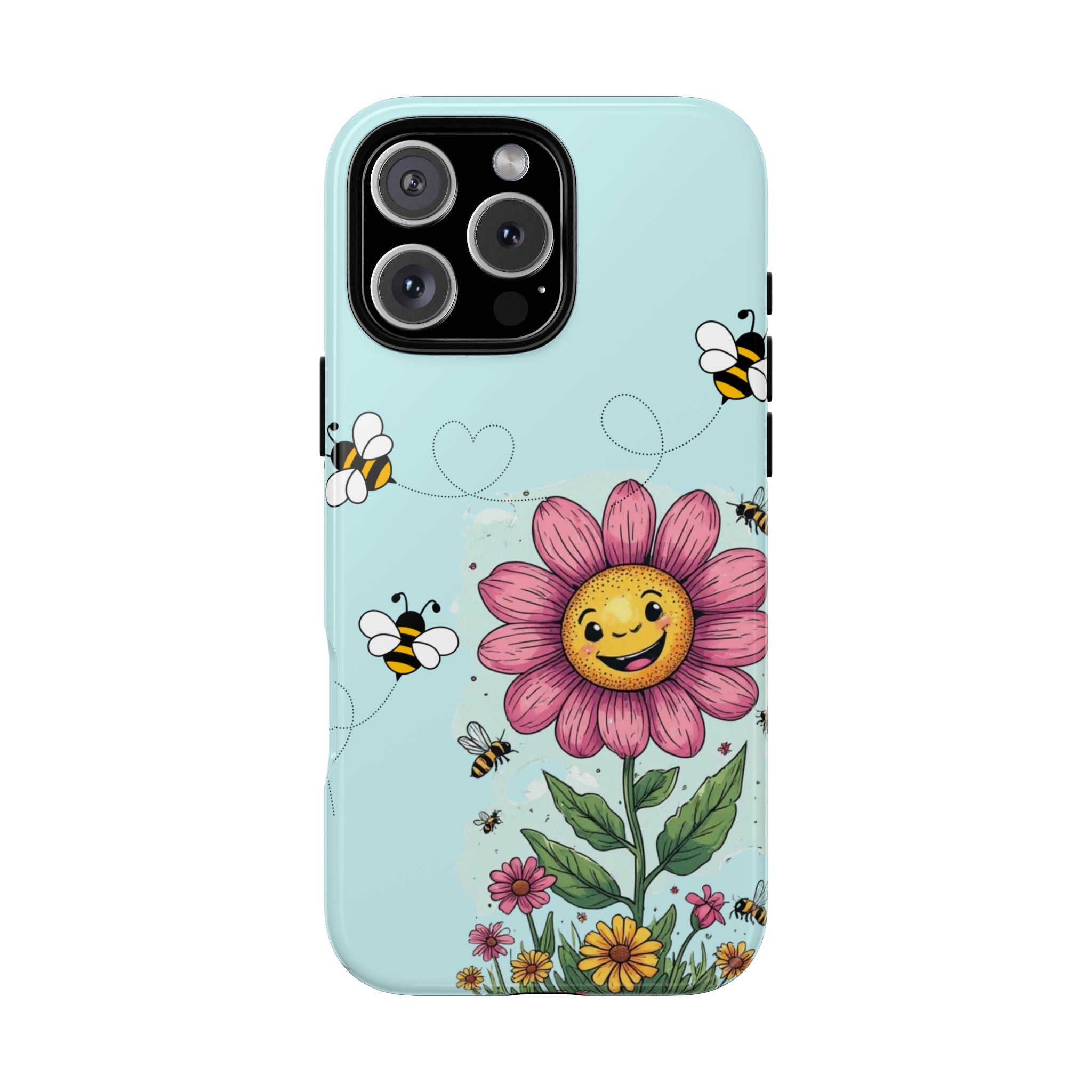 Cute Bee & Smiley Flower Phone Case — Floral Garden Protective Cover
