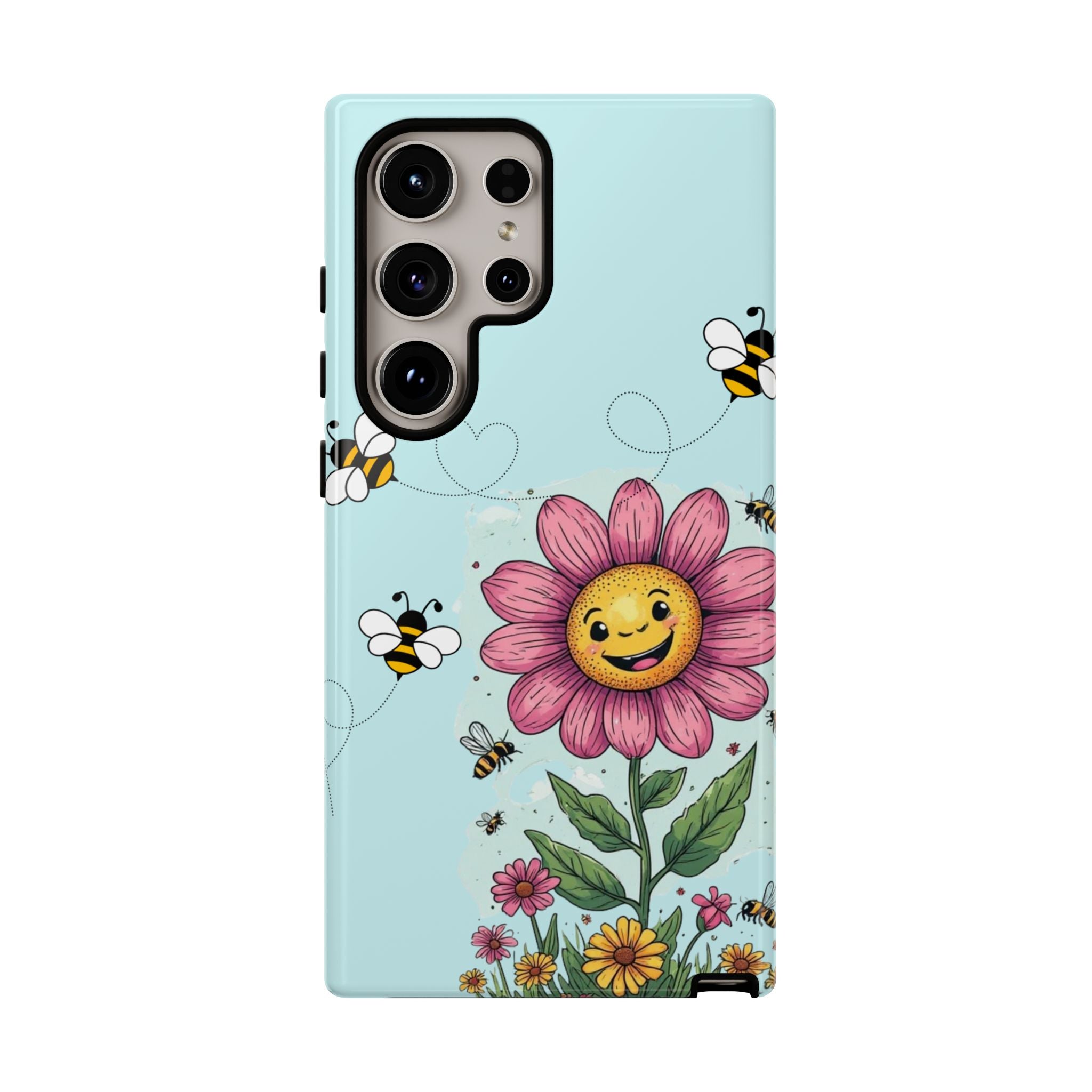 Cute Bee & Smiley Flower Phone Case — Floral Garden Protective Cover