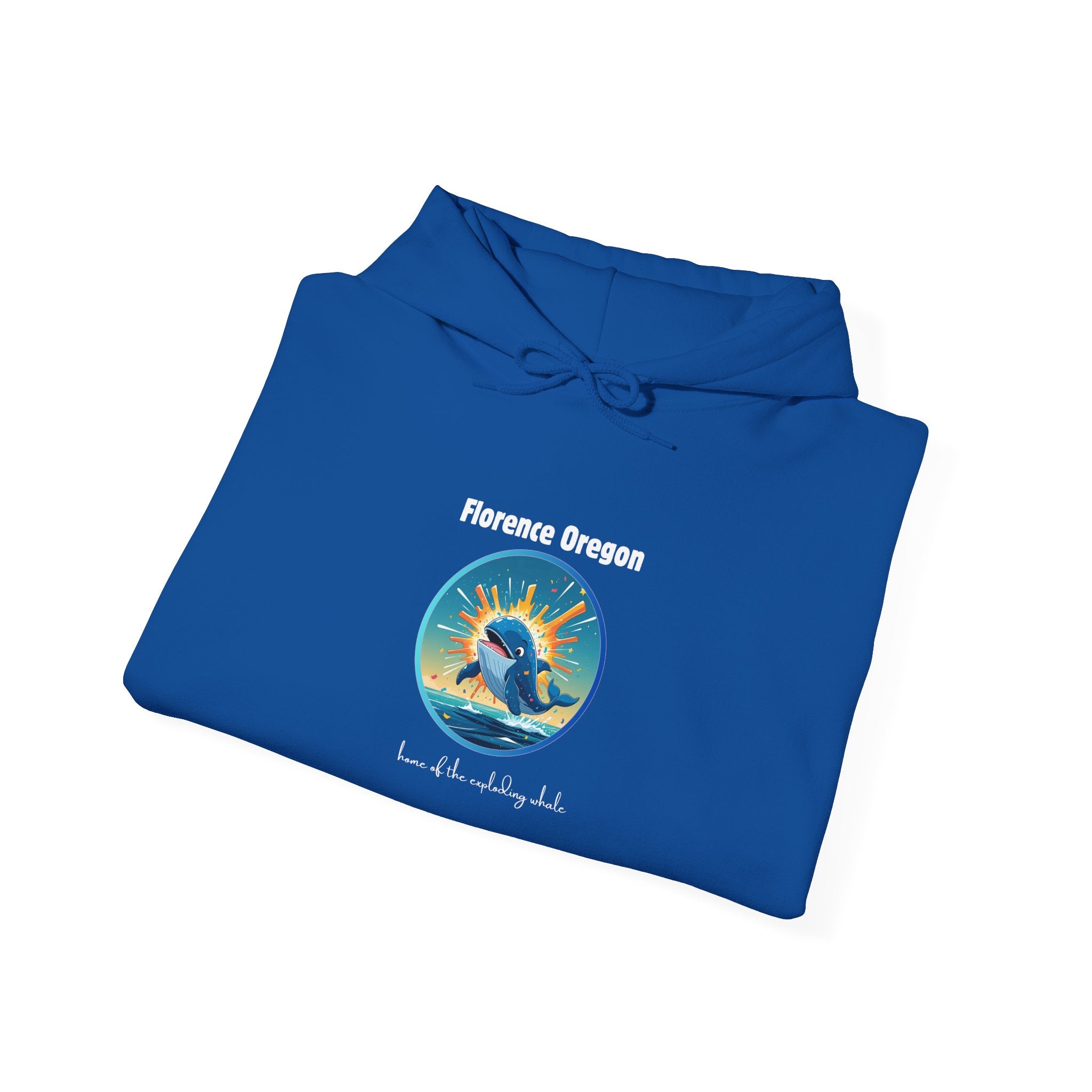 Florence Oregon Exploding Whale Hoodie — Scenic Beach Sunset Graphic Hooded Sweatshirt