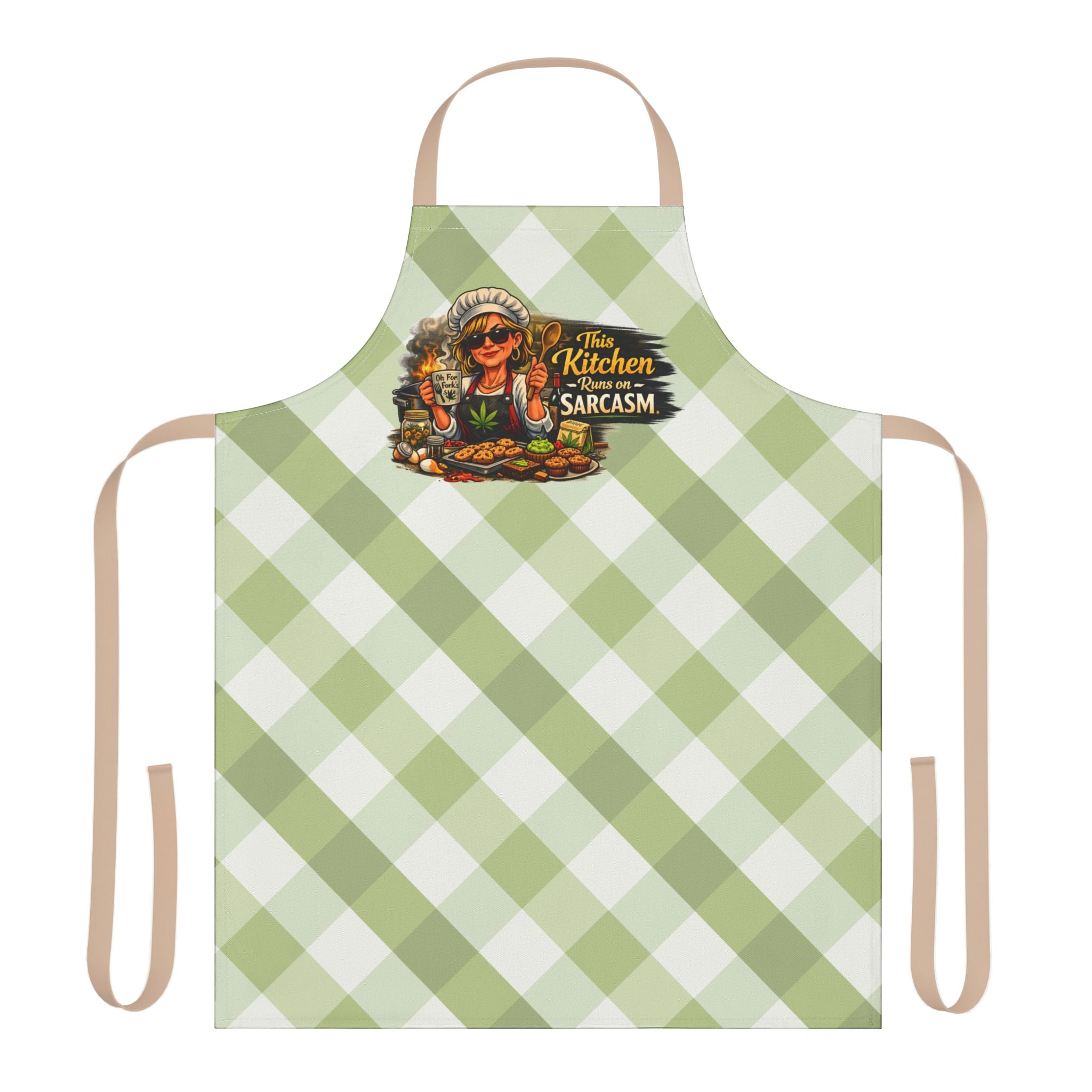 Apron "This Kitchen Runs on Sarcasm" – Plaid Chef Apron for Home Cooks & Gift Giving