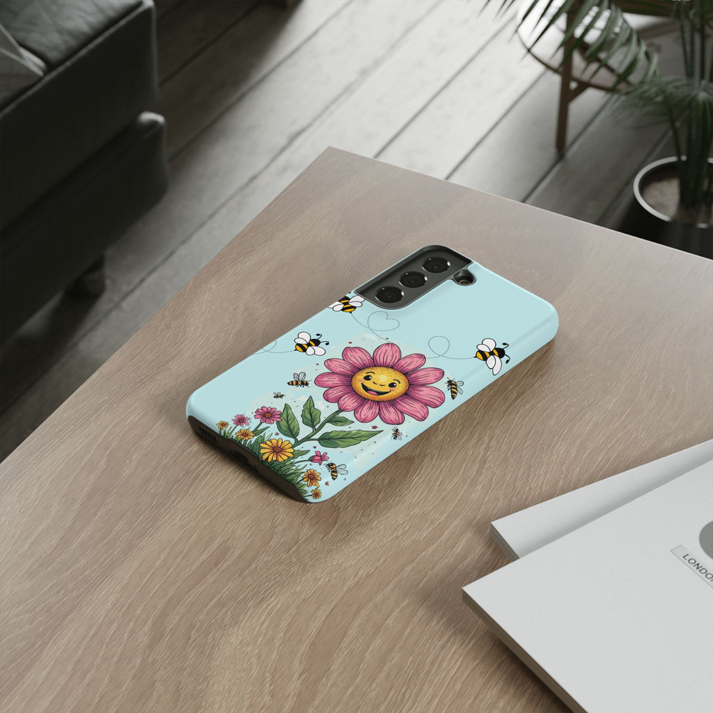 Cute Bee & Smiley Flower Phone Case — Floral Garden Protective Cover