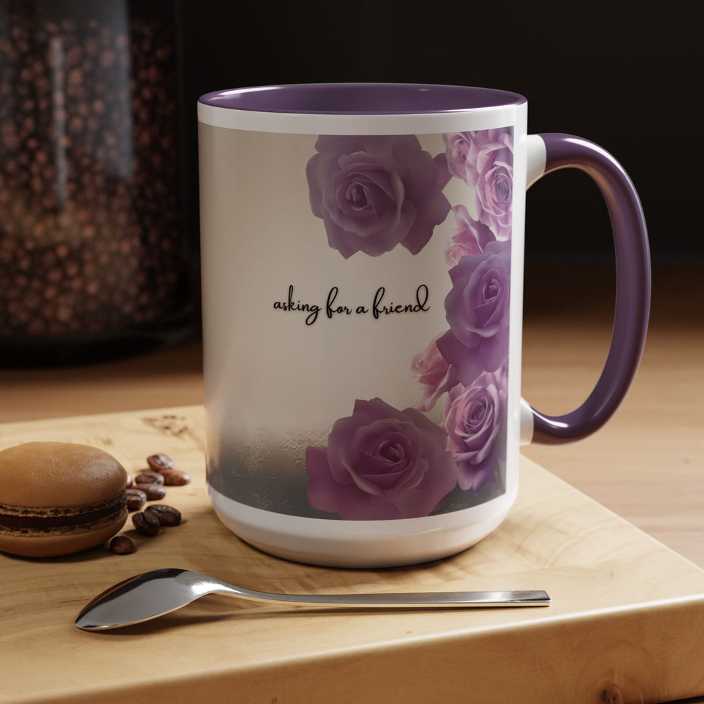 Coffee Mug — 'Waiting For A Friend' Purple Roses & Skull Accent