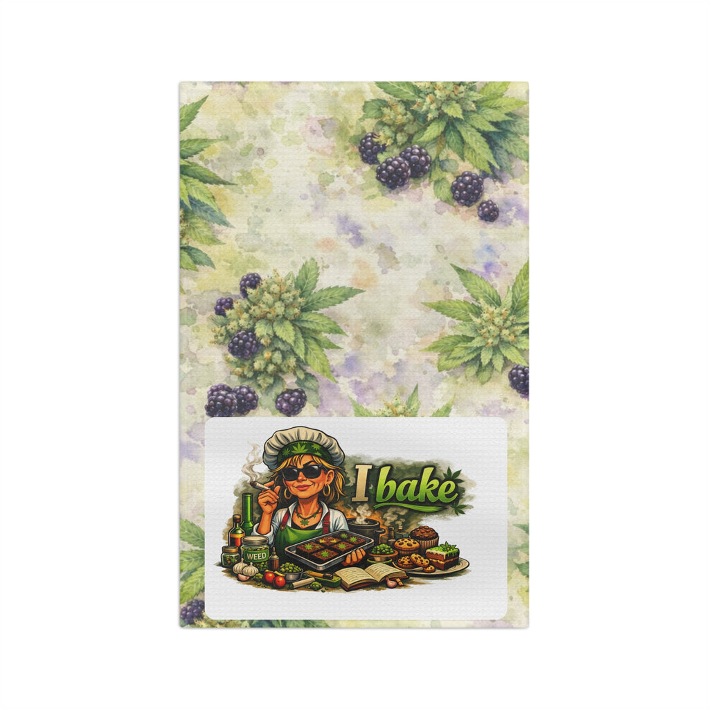 Blackberry Kitchen Tea Towel — "I Bake" Illustrated Baker Microfiber Towel