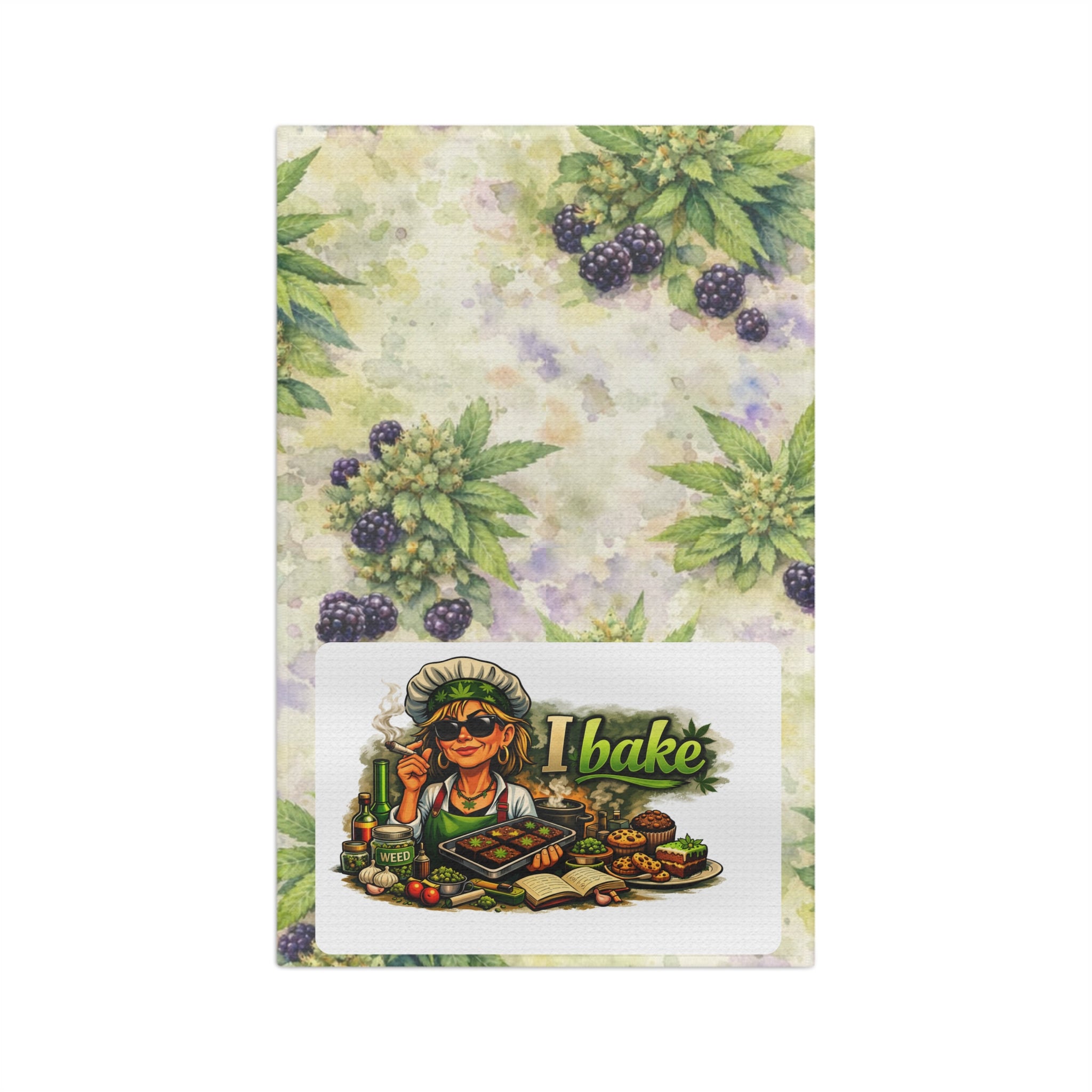 Blackberry Kitchen Tea Towel — "I Bake" Illustrated Baker Microfiber Towel