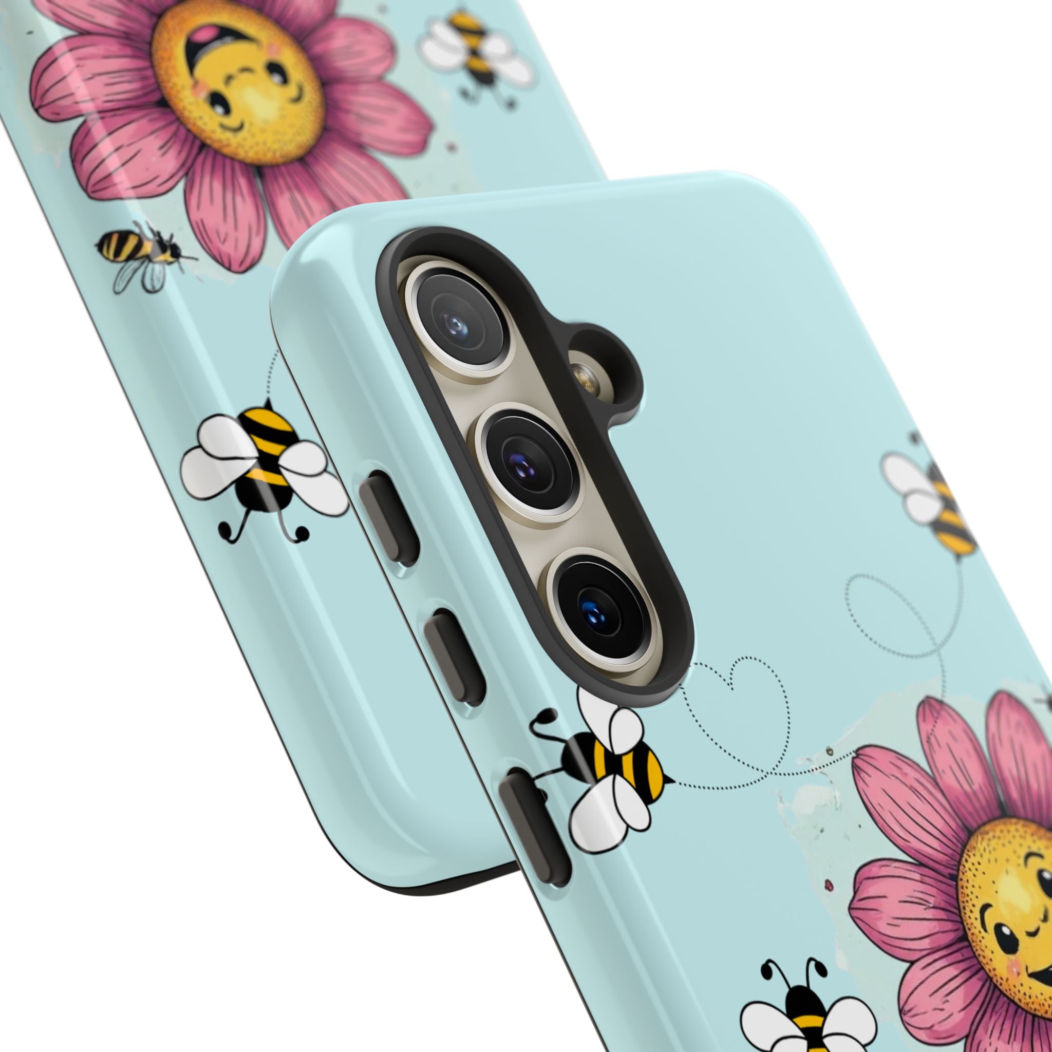 Cute Bee & Smiley Flower Phone Case — Floral Garden Protective Cover