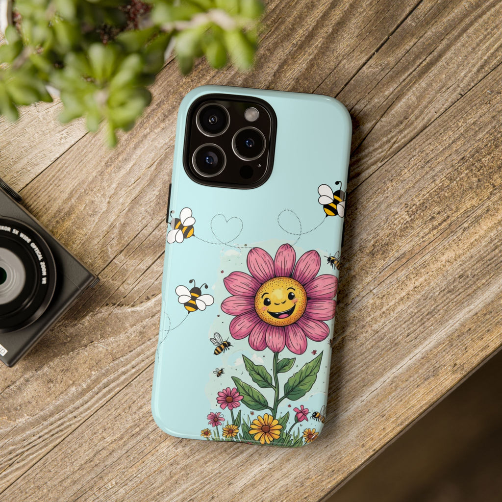 Cute Bee & Smiley Flower Phone Case — Floral Garden Protective Cover