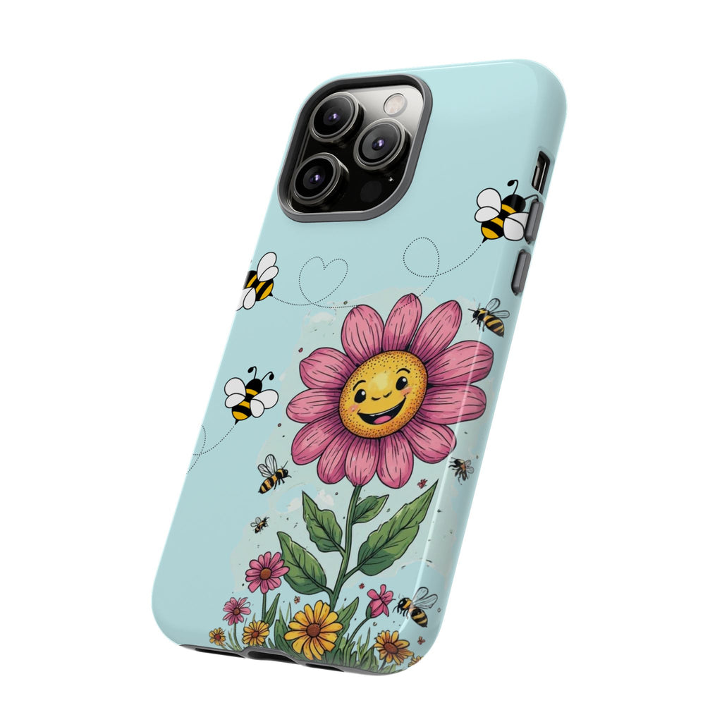 Cute Bee & Smiley Flower Phone Case — Floral Garden Protective Cover
