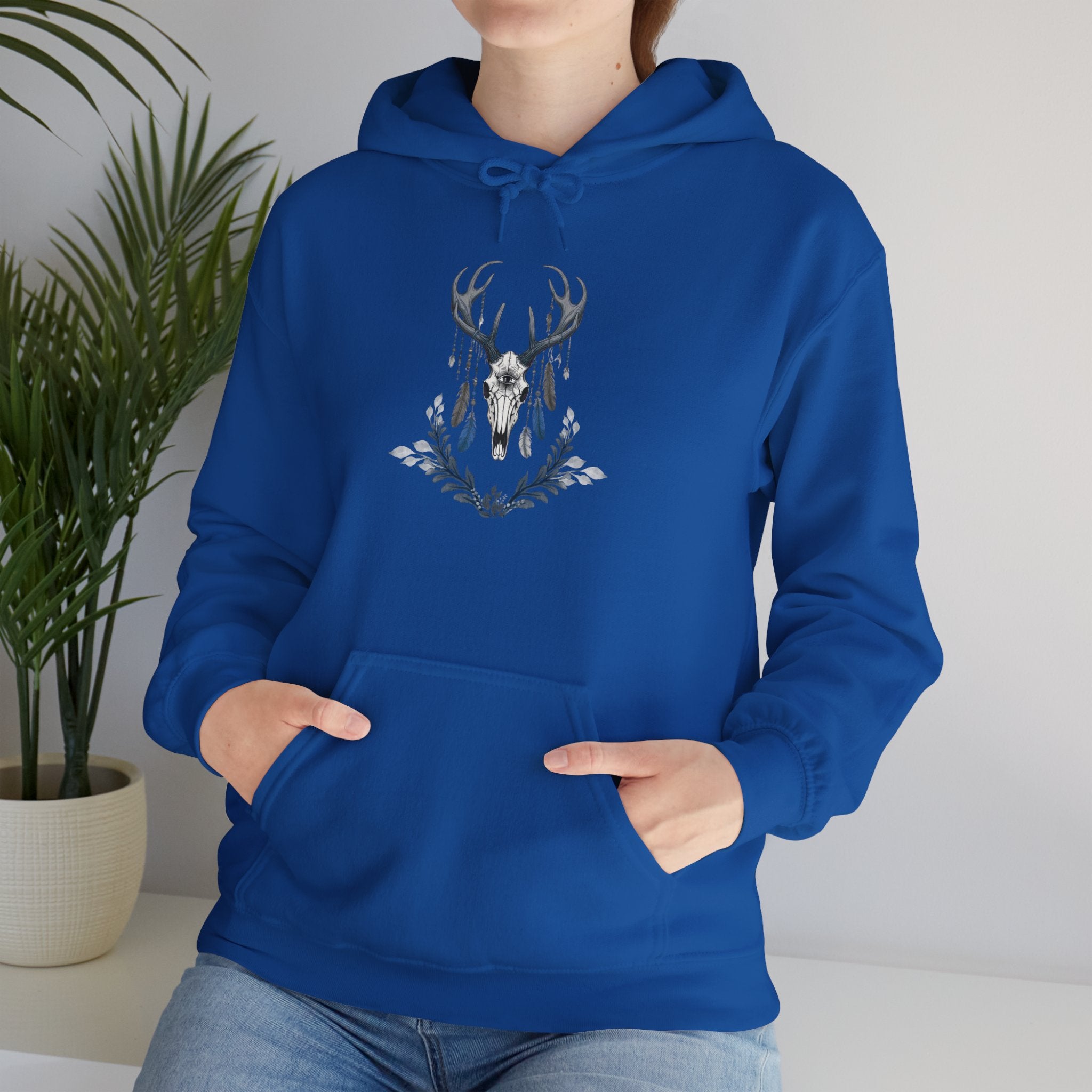 Deer Antler Floral Hoodie – Woodland Nature Graphic Sweatshirt