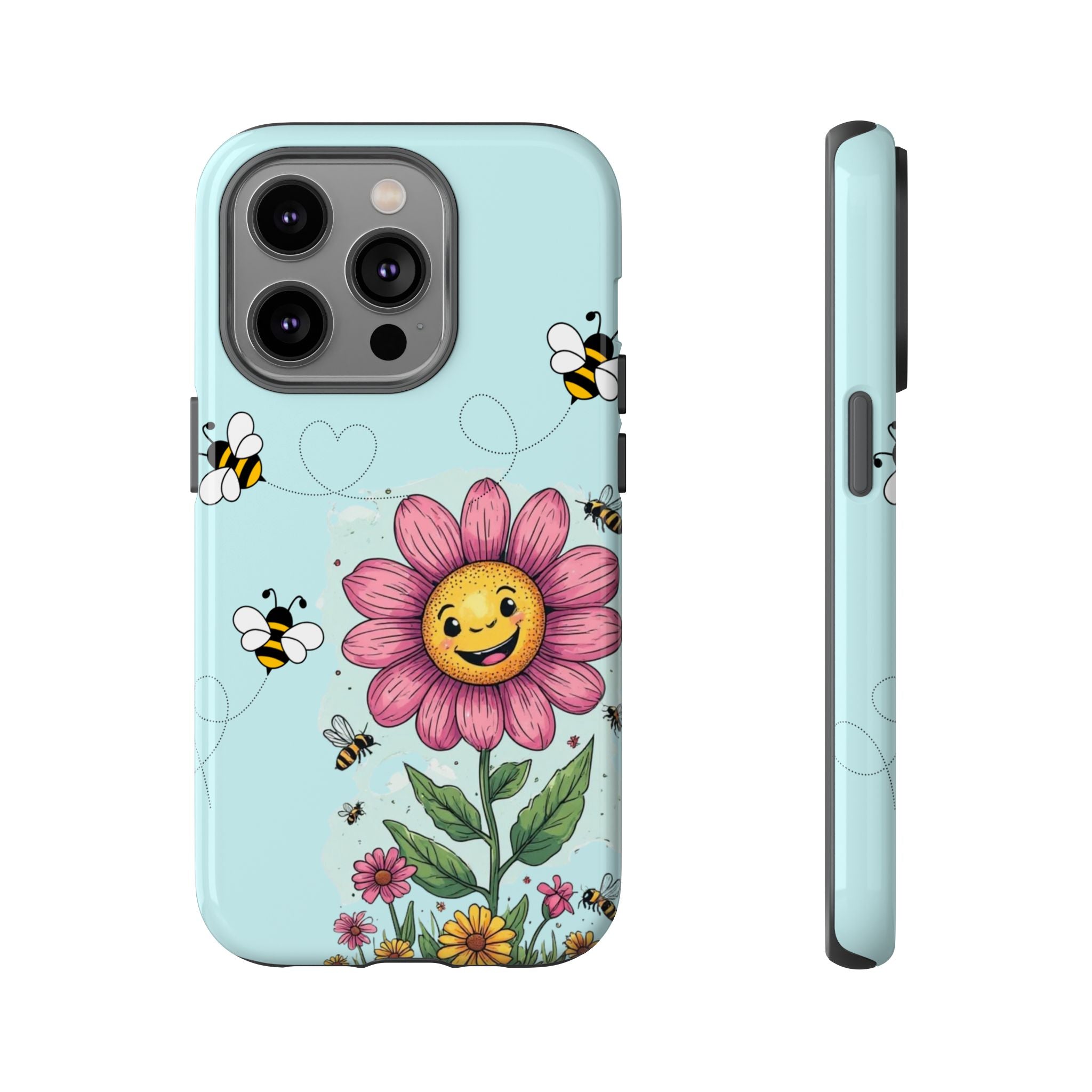 Cute Bee & Smiley Flower Phone Case — Floral Garden Protective Cover