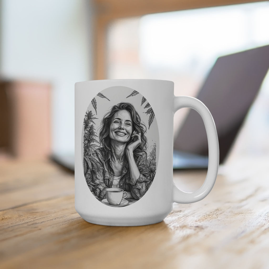 Grounded Roots, Lifted Spirits Ceramic 15oz Mug — Inspirational Cannabis Coffee Cup