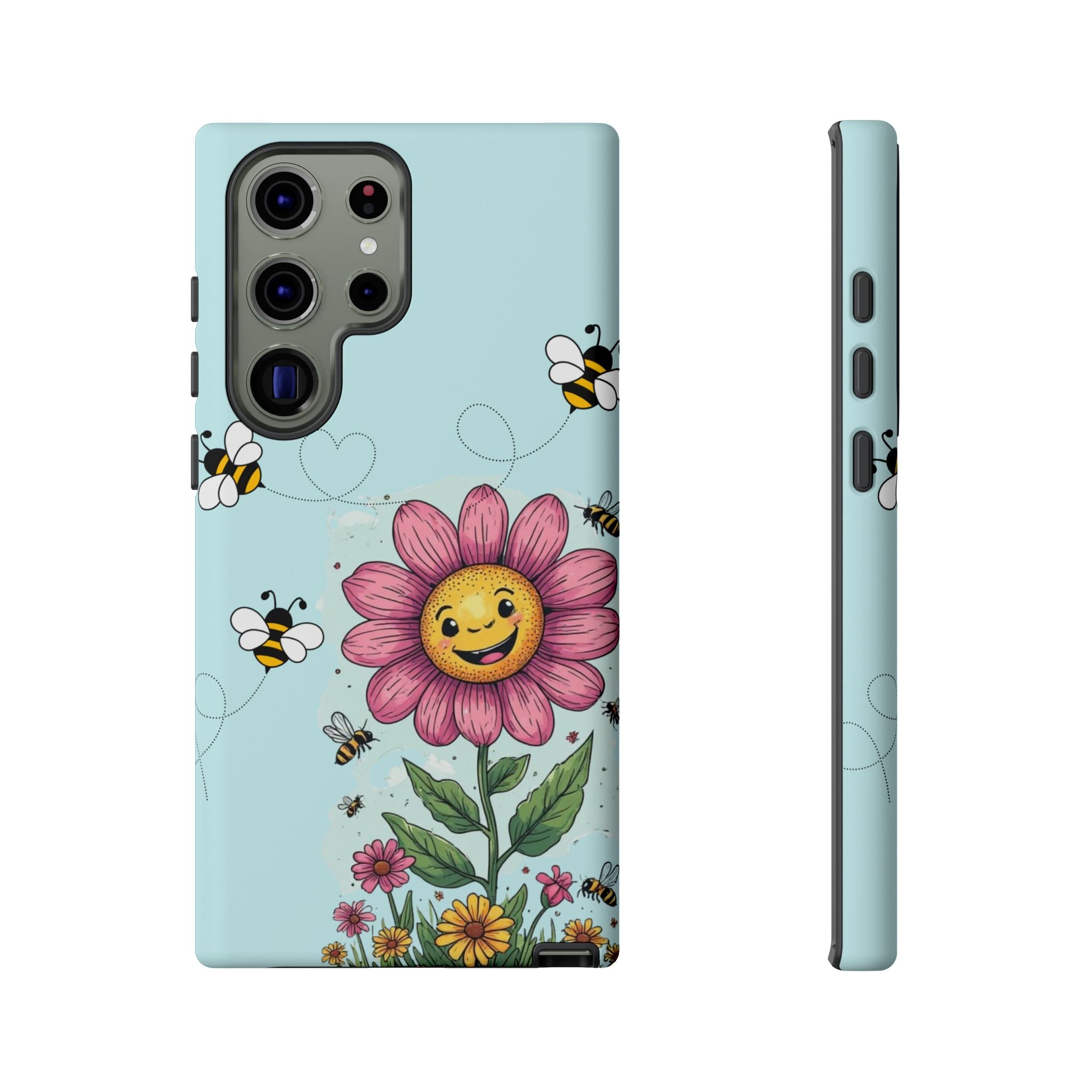 Cute Bee & Smiley Flower Phone Case — Floral Garden Protective Cover