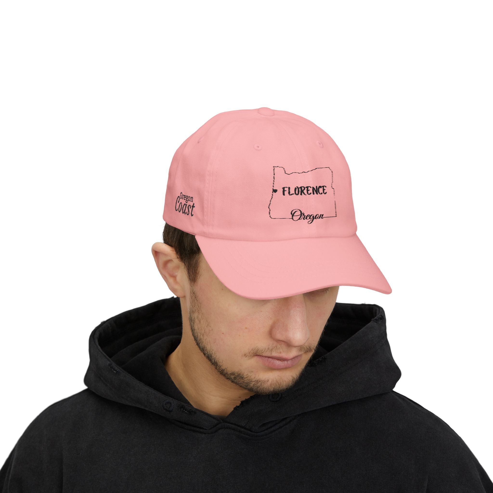 Florence Oregon Outline Dad Cap — Minimal State Map Baseball Hat
