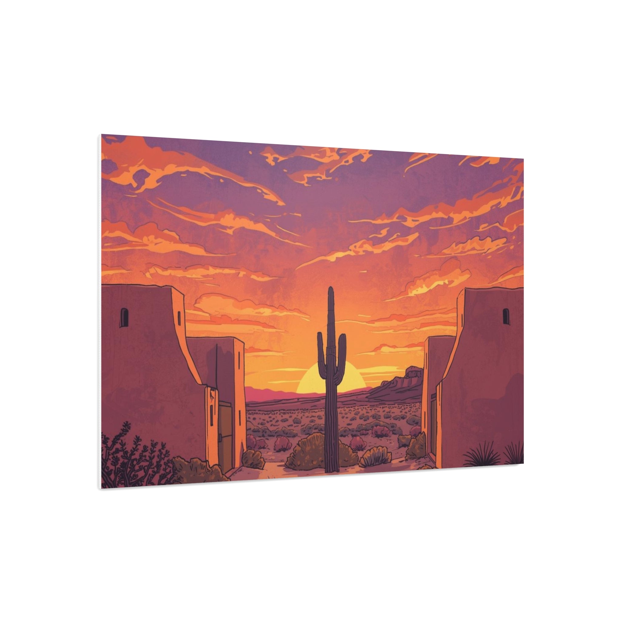 Desert Sunset Foam Board Print — Saguaro Cactus Southwestern Wall Art
