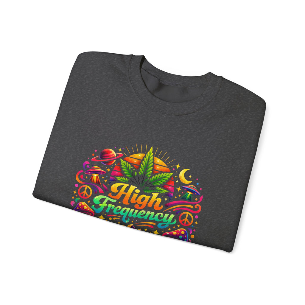 High Frequency Graphic Sweatshirt — Colorful Cannabis Leaf Vibe