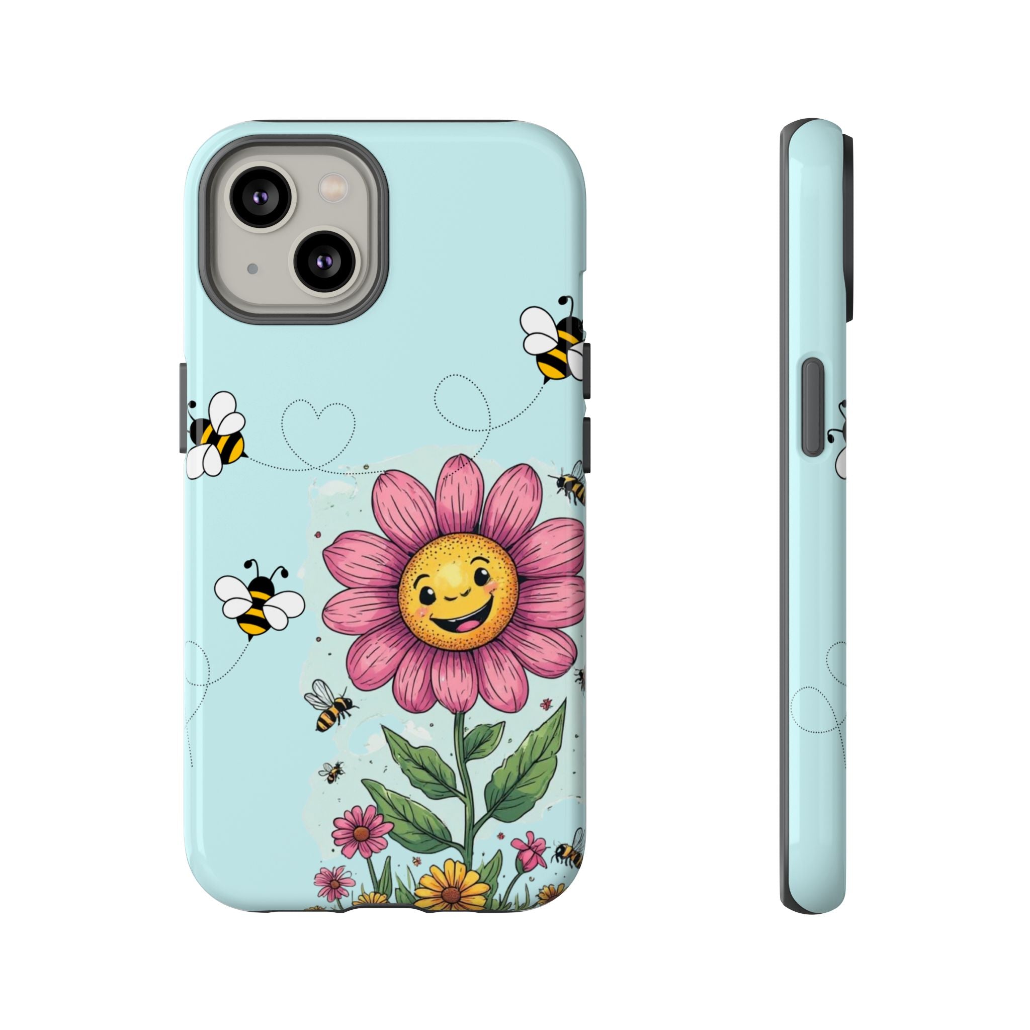 Cute Bee & Smiley Flower Phone Case — Floral Garden Protective Cover